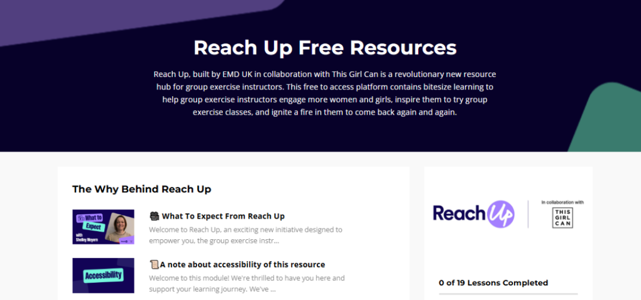 Screengrab of Reach Up platform homepage.
